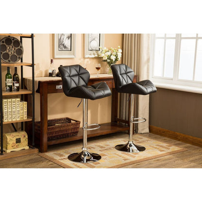 Glasgow Contemporary Tufted Adjustable Height Hidraulic Bar Stools, Set of 2, Black - Streamdale Furniture