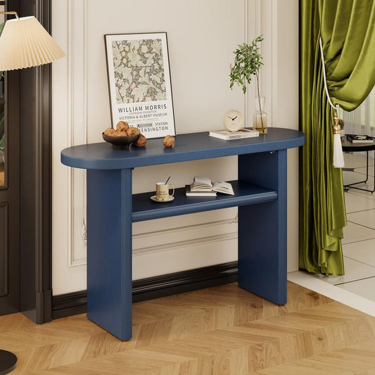 Elegant Minimalist Console Table with Rounded Edges and Sturdy Shelf Design for Entryway, Living Room(Navy)