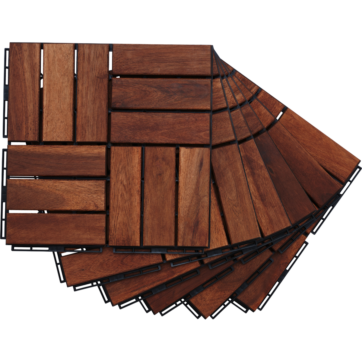 Acacia Wood Interlocking Deck Tiles Checker Pattern, 30 PCS 12" x 12" Square Acacia Hardwood Outdoor Flooring for Patio, Bancony, Pool Side,...