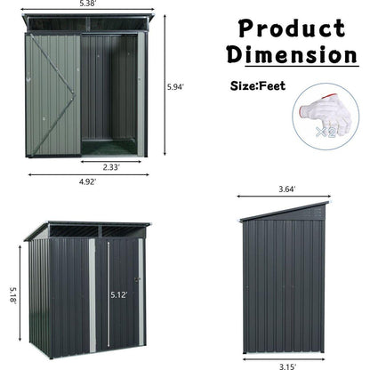 5ft x 3ft Outdoor Metal Storage Shed Transparent plate Gray