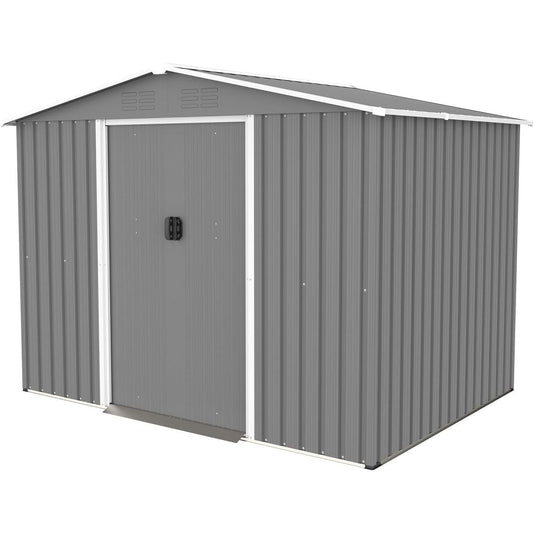 8x6 FT Outdoor Tool Storage Shed with Metal Foundation & Lockable Doors, All Weather Metal Sheds for Garden, Patio, Backyard, Lawn, Gray
