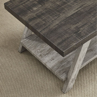Athens Contemporary Two-Tone Wood Shelf End Table in Weathered Walnut and Gray