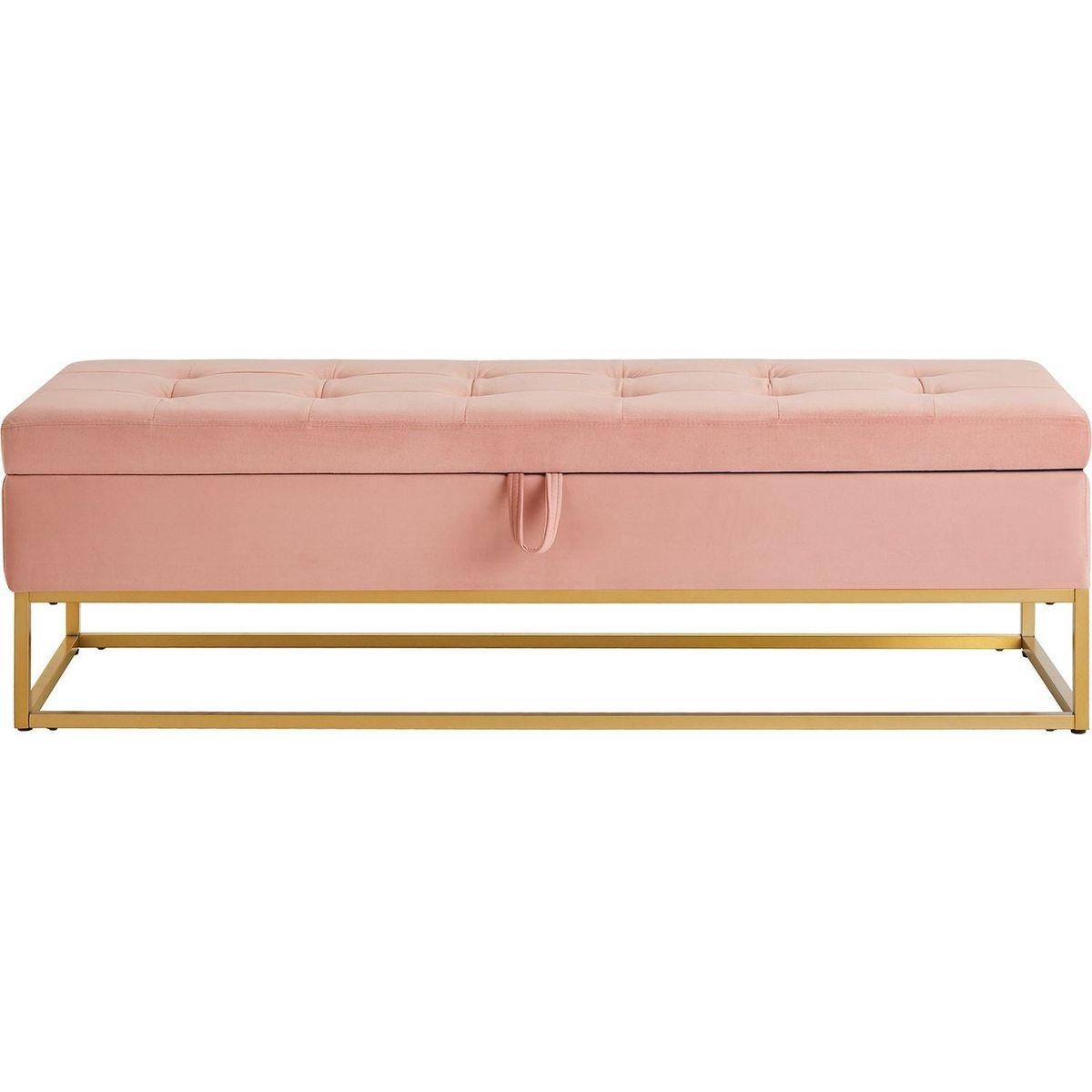 58.6" Bed Bench Metal Base with Storage Pink Velvet