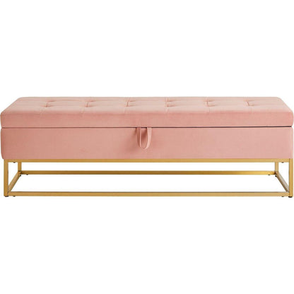 58.6" Bed Bench Metal Base with Storage Pink Velvet