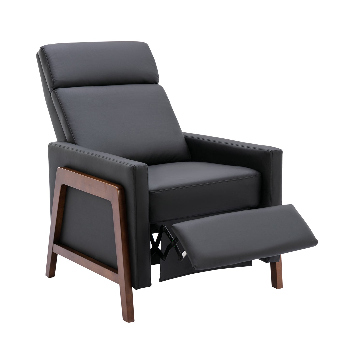 Wood-Framed PU Leather Recliner Chair Adjustable Home Theater Seating with Thick Seat Cushion and Backrest Modern Living Room Recliners, Black