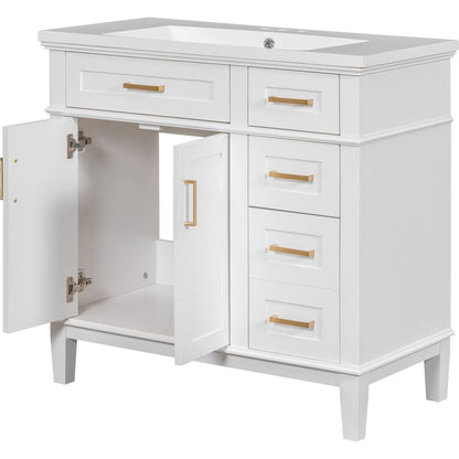 36-inch Bathroom Vanity with Resin Sink, Modern Bathroom Cabinet in White,Featuring Two Soft Close Doors and Four Drawers