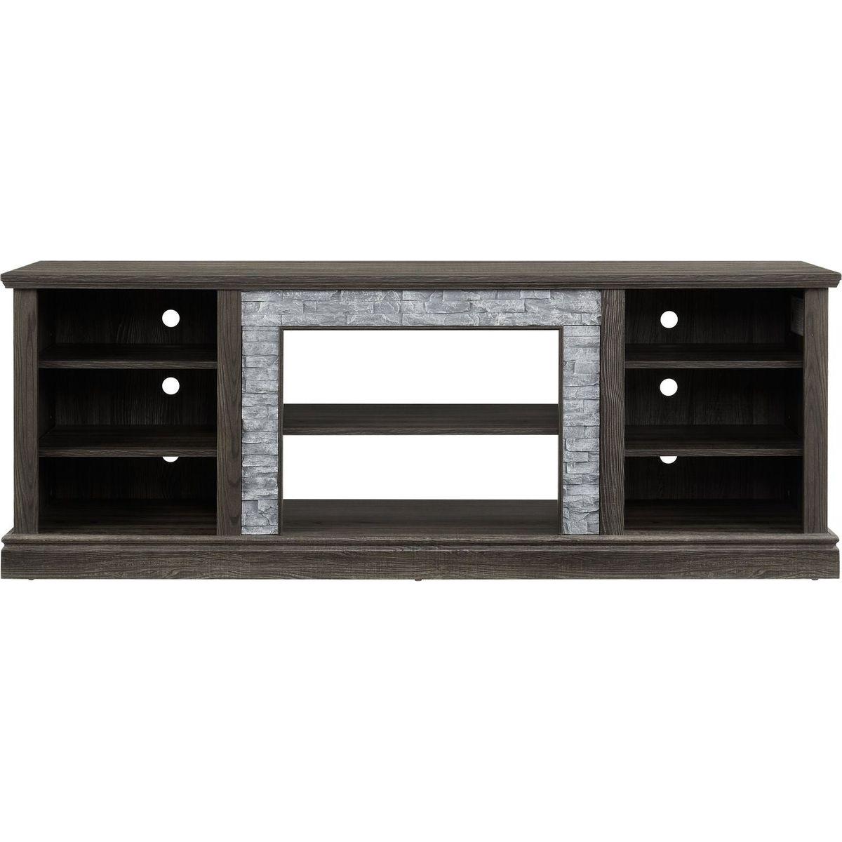 Large TV Stand TV Desk Storage Rack with Faux Stacked Stone Surround,Media Console Table with Large Storage Cabinet,Modern TV Media Entertaionment Stand,GREY, 70.12"Wx15.35"Dx25.83"H
