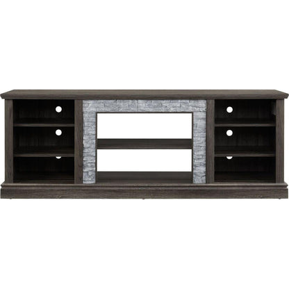 Large TV Stand TV Desk Storage Rack with Faux Stacked Stone Surround,Media Console Table with Large Storage Cabinet,Modern TV Media Entertaionment Stand,GREY, 70.12"Wx15.35"Dx25.83"H