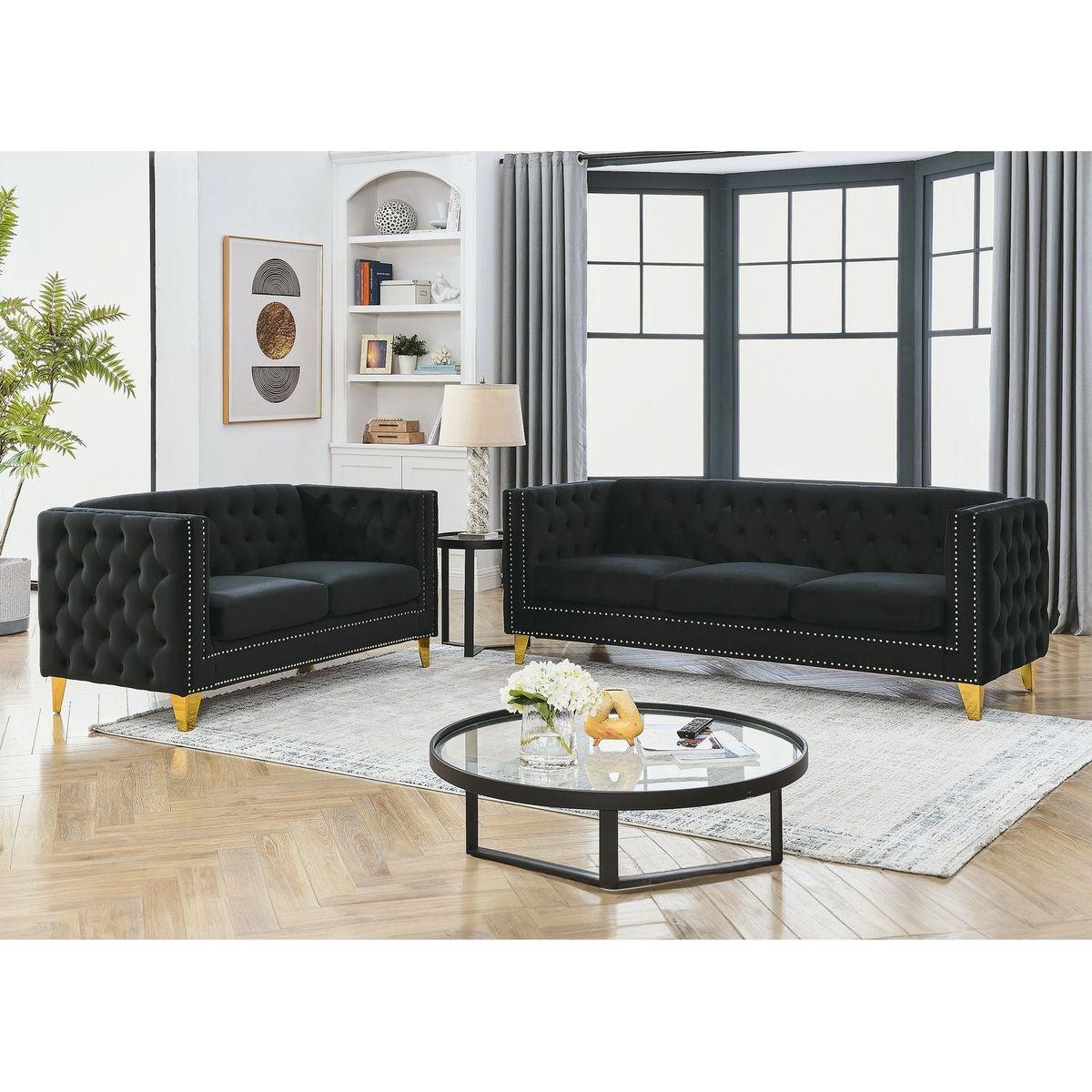 3-seater + 2-seater Combination sofa.BLACK VELVET