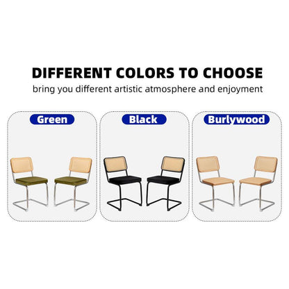 Dining Chairs Set of 2, Velvet Rattan Side Accent Chairs with Chrome Legs, Modern Mid Century Breuer Designed Chairs, Upholstered Dining Living Room Kitchen Chairs (Olive Green-2pcs)