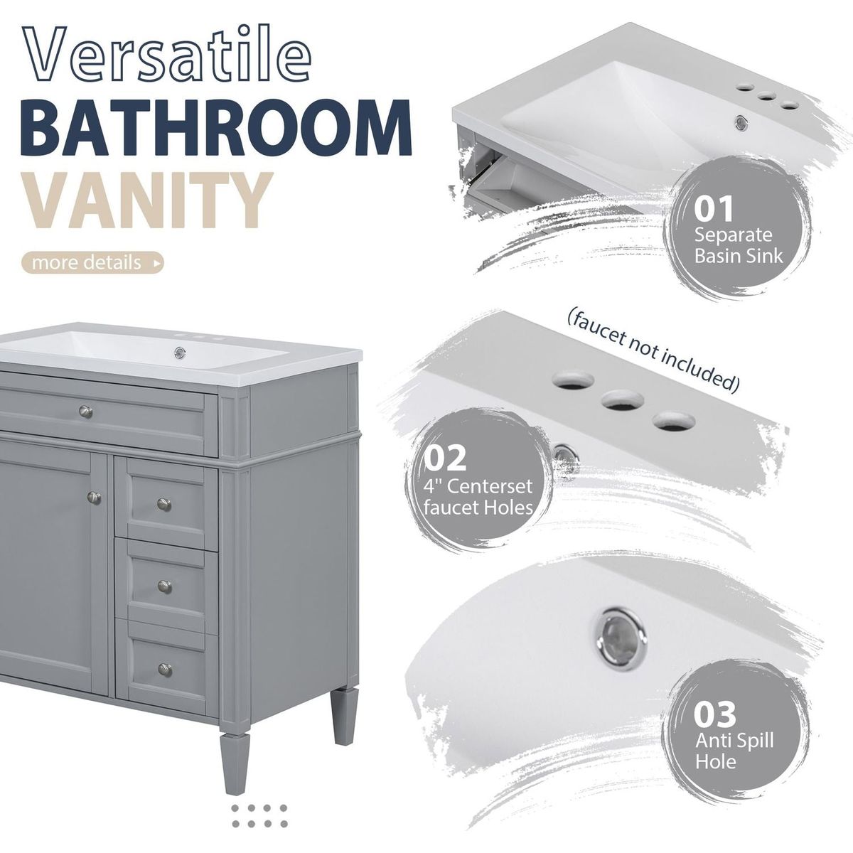 30" Bathroom Vanity with Top Sink, Modern Bathroom Storage Cabinet with 2 Drawers and a Tip-out Drawer, Freestanding Vanity Set with Mirror Cabinet, Single Sink Bathroom Vanity