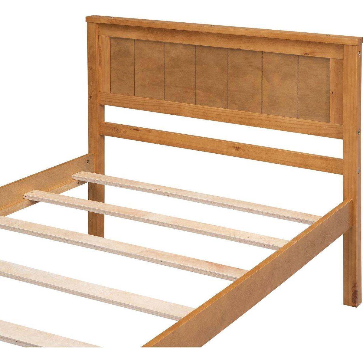 Platform Bed Frame with Headboard, Wood Slat Support, No Box Spring Needed, Twin,Oak