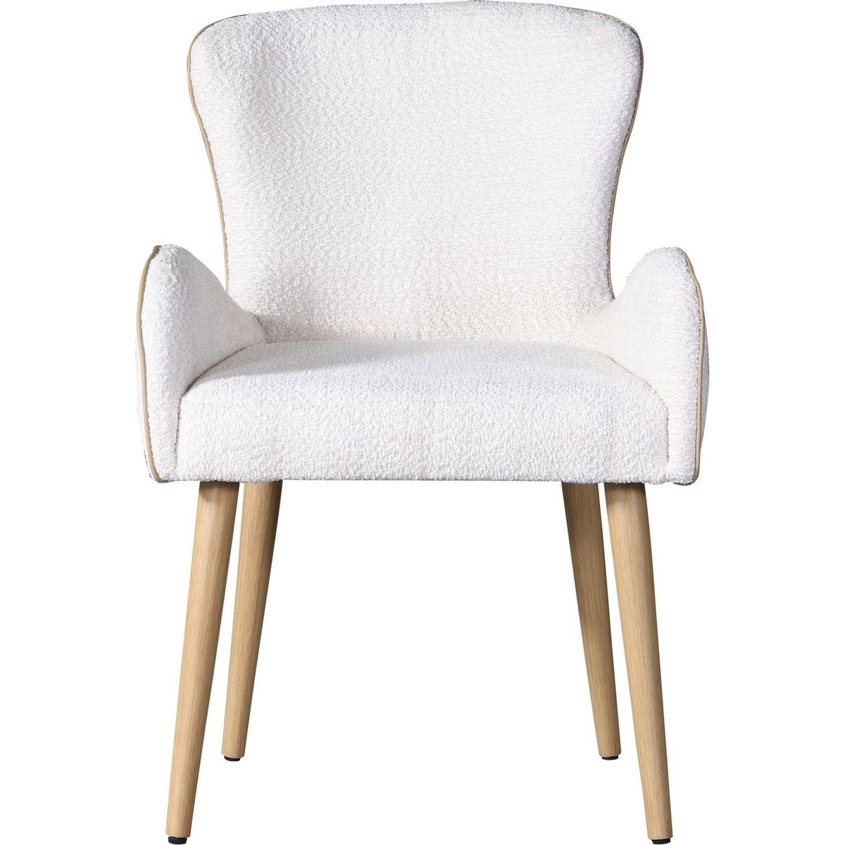 Qwin Side Chair (Set-2), Beige Boucle & Oak Finish