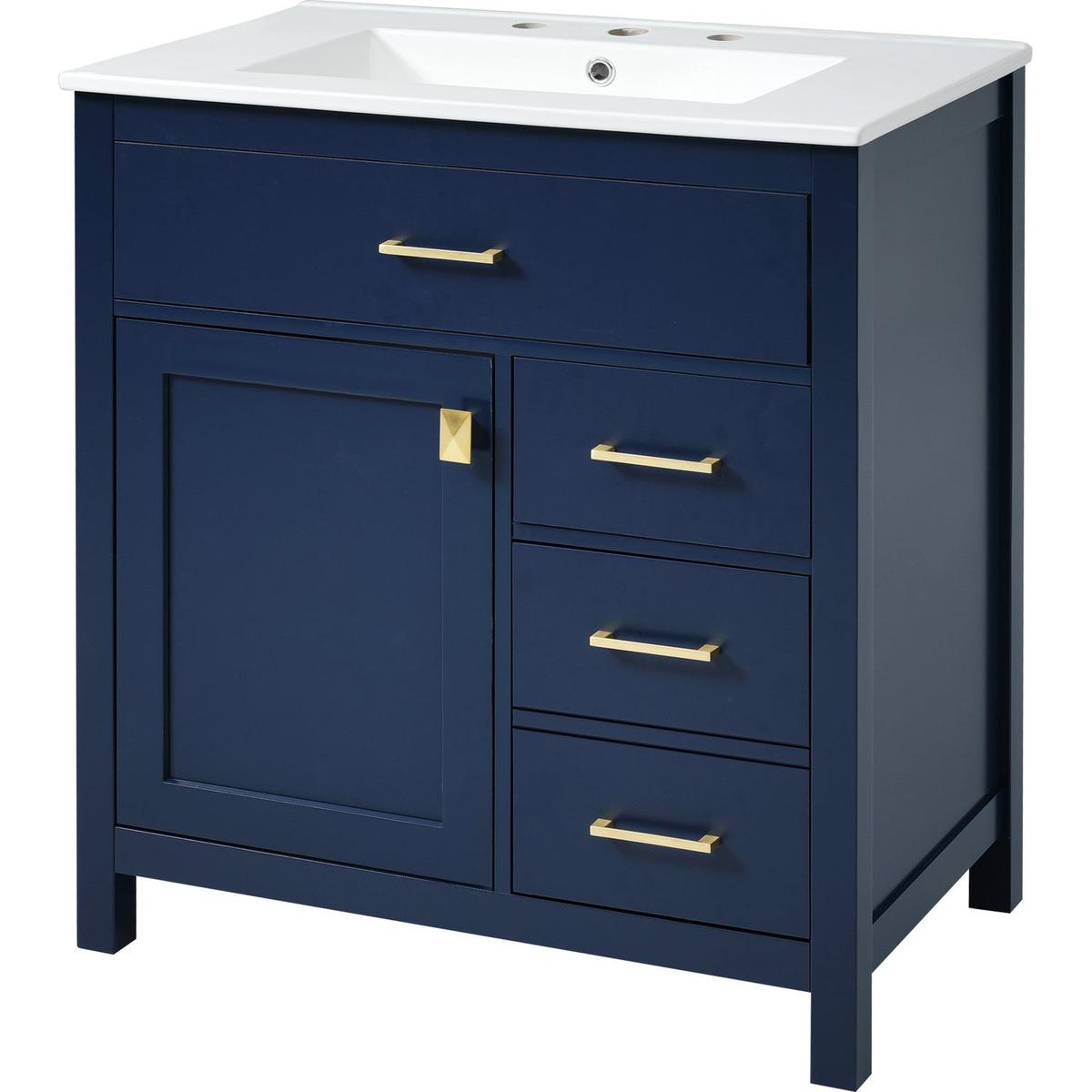 30-Inch Blue Bathroom Vanity with Ceramic Sink and Ample Storage - Ideal Choice for Small Bathrooms