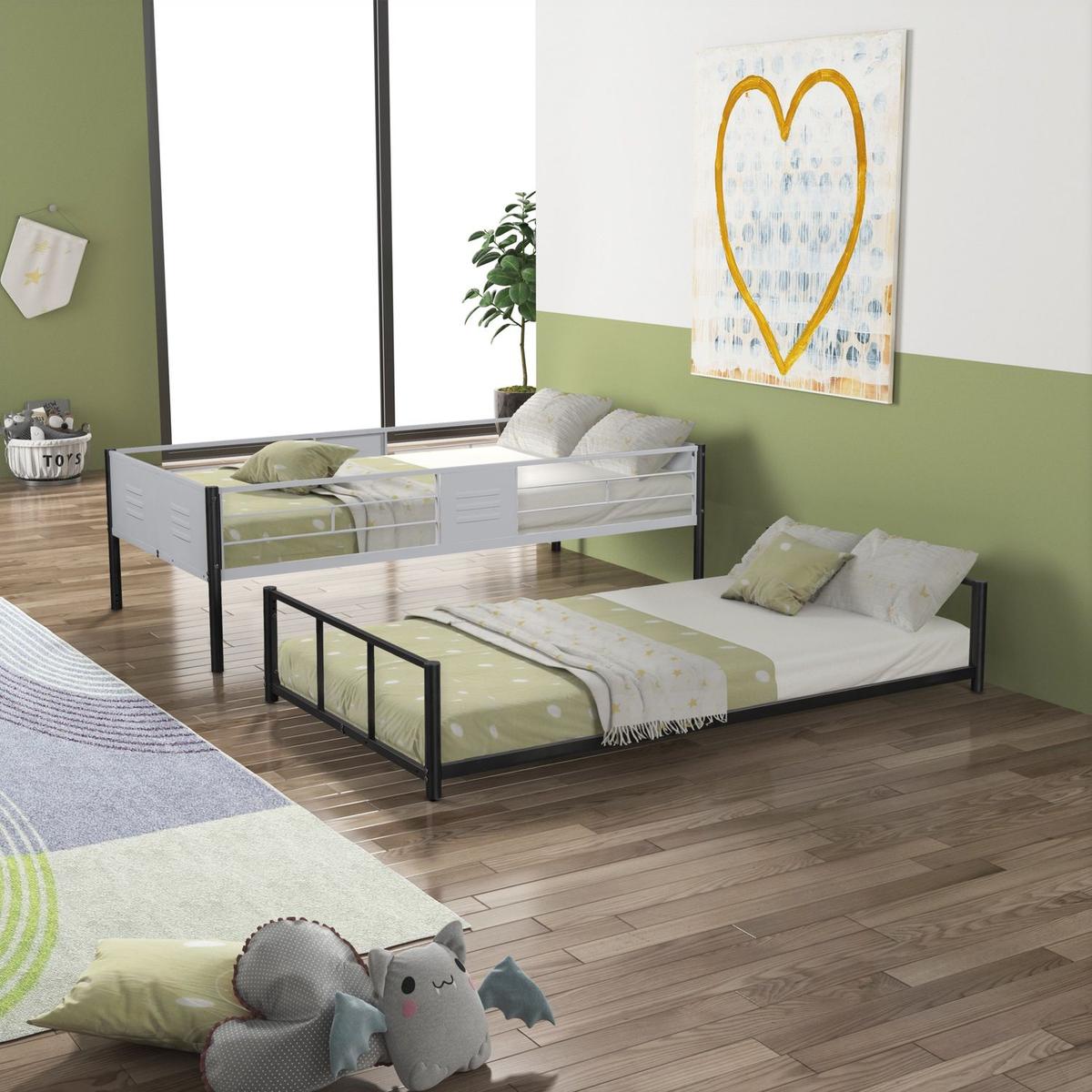Metal Twin over Twin Bunk Bed with Vent Board/ Heavy-duty Sturdy Metal/ Noise Reduced/ Safety Guardrail/ CPC Certified