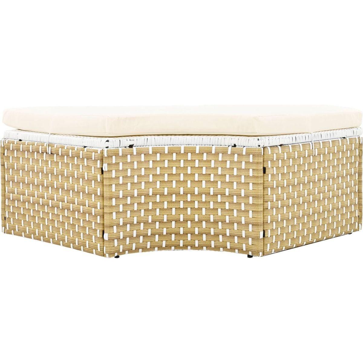 Patio Furniture Round Outdoor Sectional Sofa Set Rattan Daybed Two-Tone Weave Sunbed with Retractable Canopy, Separate Seating and Removable Cushion, Beige