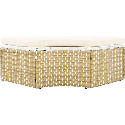 Patio Furniture Round Outdoor Sectional Sofa Set Rattan Daybed Two-Tone Weave Sunbed with Retractable Canopy, Separate Seating and Removable Cushion, Beige