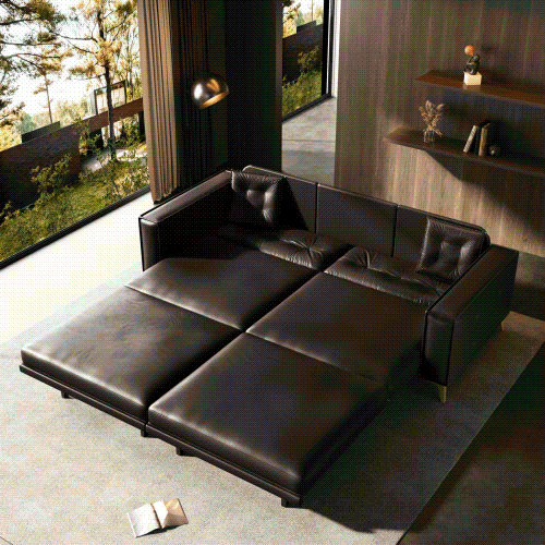 92.1'King Size Pull Out Sofa Bed,3-in-1 Faux Leather Convertible Sleeper Sofa with Ultra Wide Armrests,Tufted Modern Sofa,4-Seater Couch with 2 Pillows for Living Room,Apartment,Office,Dark Brown