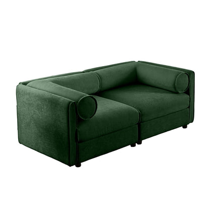 Stylish Green Chenille 2-Seater Sofa with Storage Seat and Cylindrical Backrest, Modern Fabric Loveseat