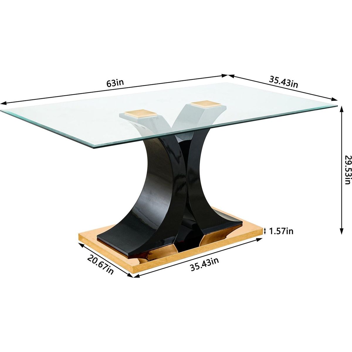 Modern style glass dining table, elegant transparent design, solid support base, black dining chair set, gold-plated chair legs, suitable for restaurant kitchen use (set of 5)