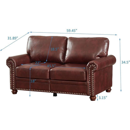 Living Room Sofa Loveseat Chair Burgundy Faux Leather