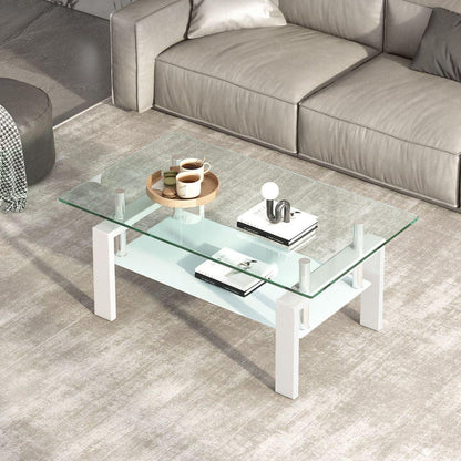 Tempered Clear Glass Coffee Table, 2-Layers Coffee Table Living Room Center Table