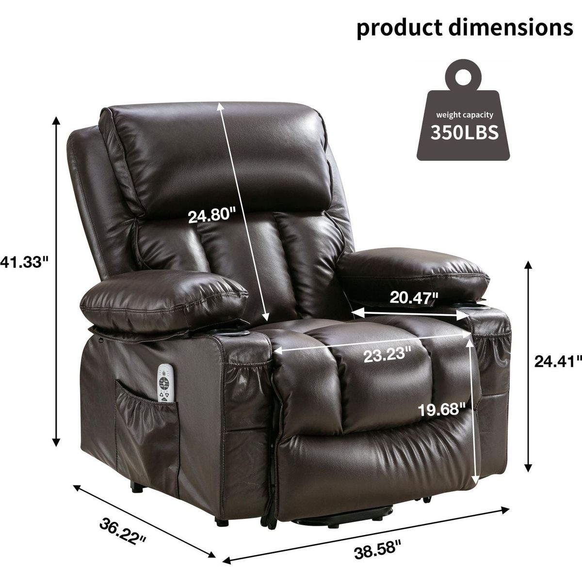 Power Lift Recliner Chair Recliners for Elderly with Heat and Massage Recliner Chair for Living Room with Infinite Position and Side Pocket,USB Charge Port.BROWN