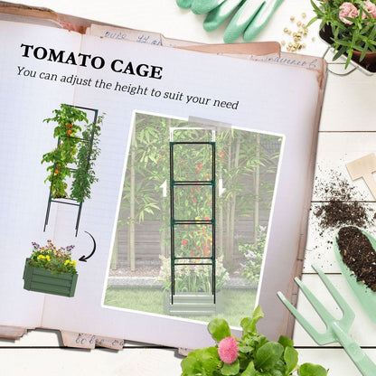 Galvanized Raised Garden Bed, 24" x 24" x 11.75" Outdoor Planter Box with Trellis Tomato Cage and Open Bottom for Climbing Vines, Vegetables, Flowers in Backyard, Garden, Patio, Green