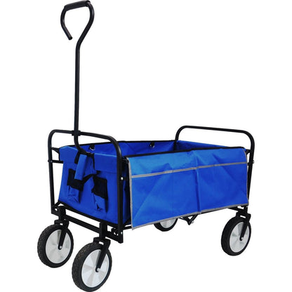 Folding Wagon Garden Shopping Beach Cart (Blue)