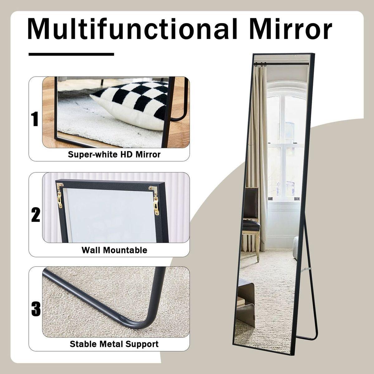 4rd generation black solid wood frame full length mirror, dressing mirror, bedroom porch, decorative mirror, clothing store, floor to ceiling mirror, wall mounted. 58 inches x 15 inches