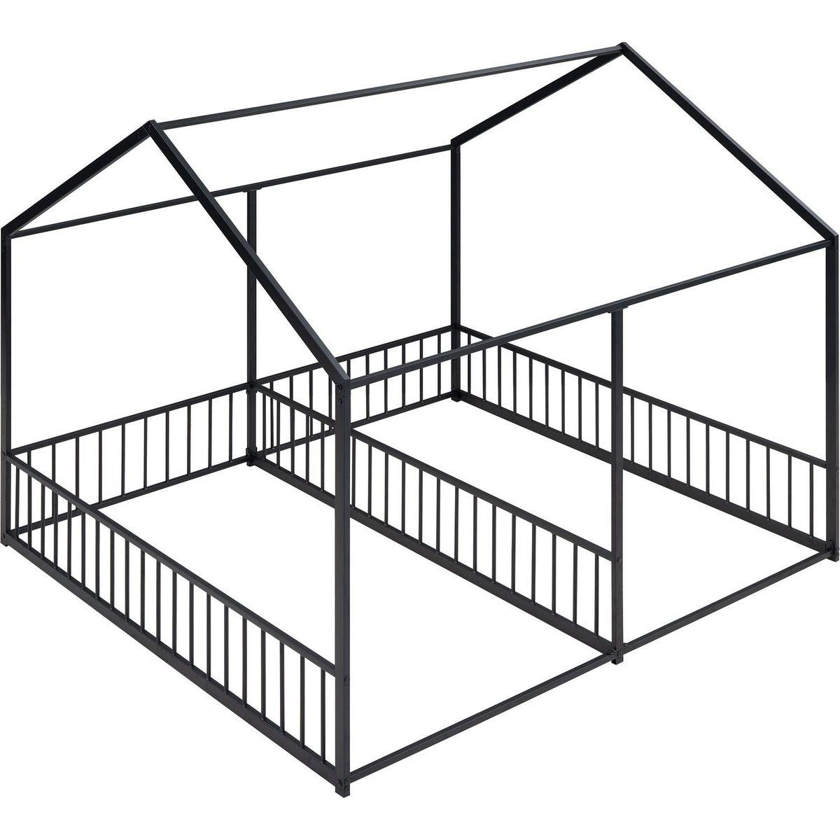 Metal Twin Size House Platform Beds, Two Shared Beds, Black