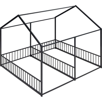 Metal Twin Size House Platform Beds, Two Shared Beds, Black