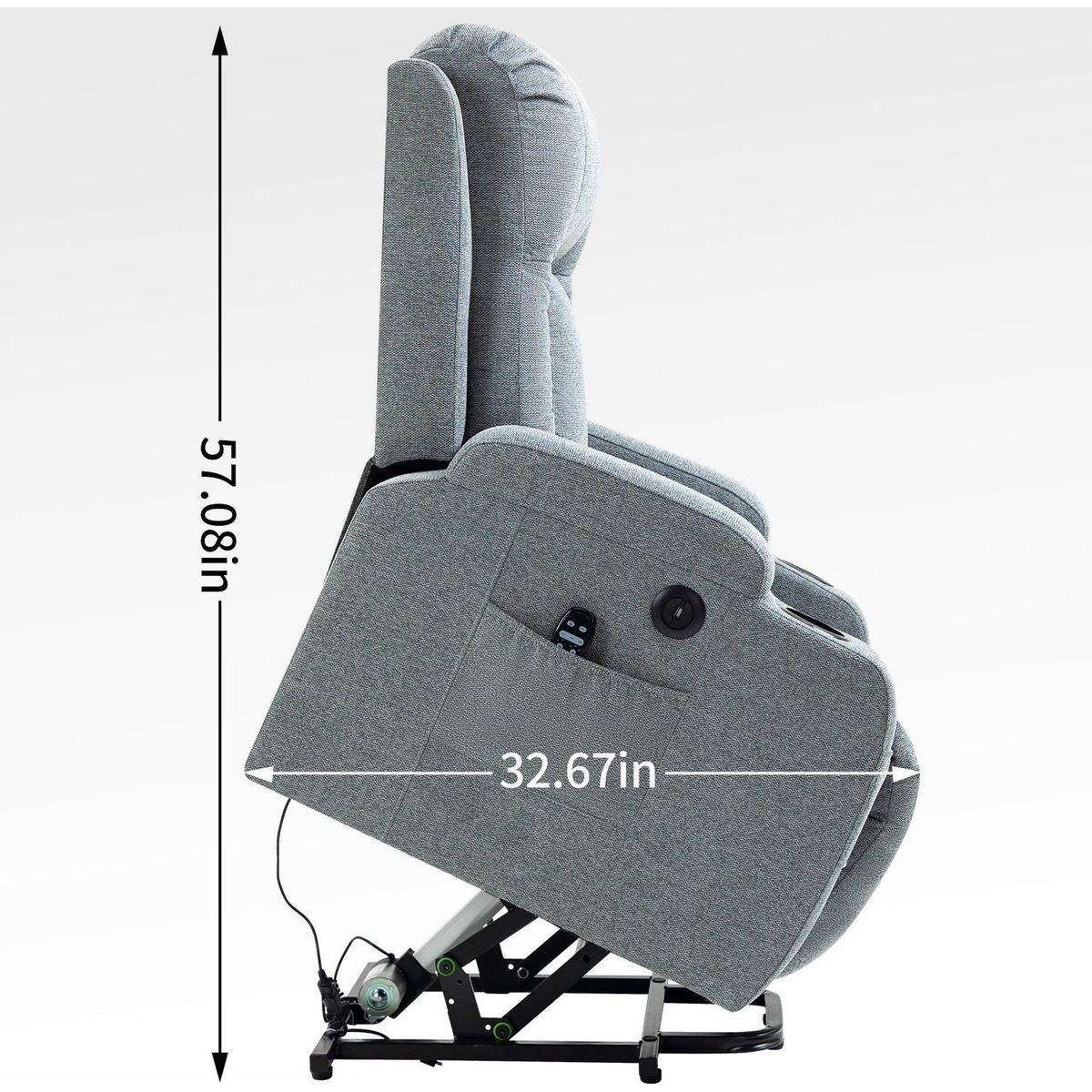 Infinite Position Okin Motor Up to 350 LBS Power Lift Recliner Chair for Elderly, Heavy Duty Motion Mechanism with 8-Point Vibration Massage and Lumbar Heating, USB Charging Port, Cup Holders, Grey