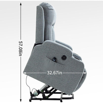 Infinite Position Okin Motor Up to 350 LBS Power Lift Recliner Chair for Elderly, Heavy Duty Motion Mechanism with 8-Point Vibration Massage and Lumbar Heating, USB Charging Port, Cup Holders, Grey