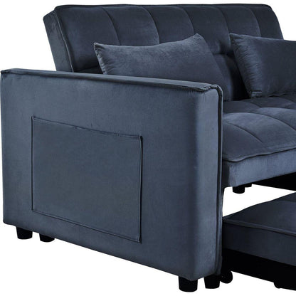3 in 1 Convertible Sleeper Sofa Bed, Modern Pull Out Couch Bed, Adjustable Backrest, Velvet Loveseat Futon Sofa with Pillows & Pockets for Living Room Apartment, Black