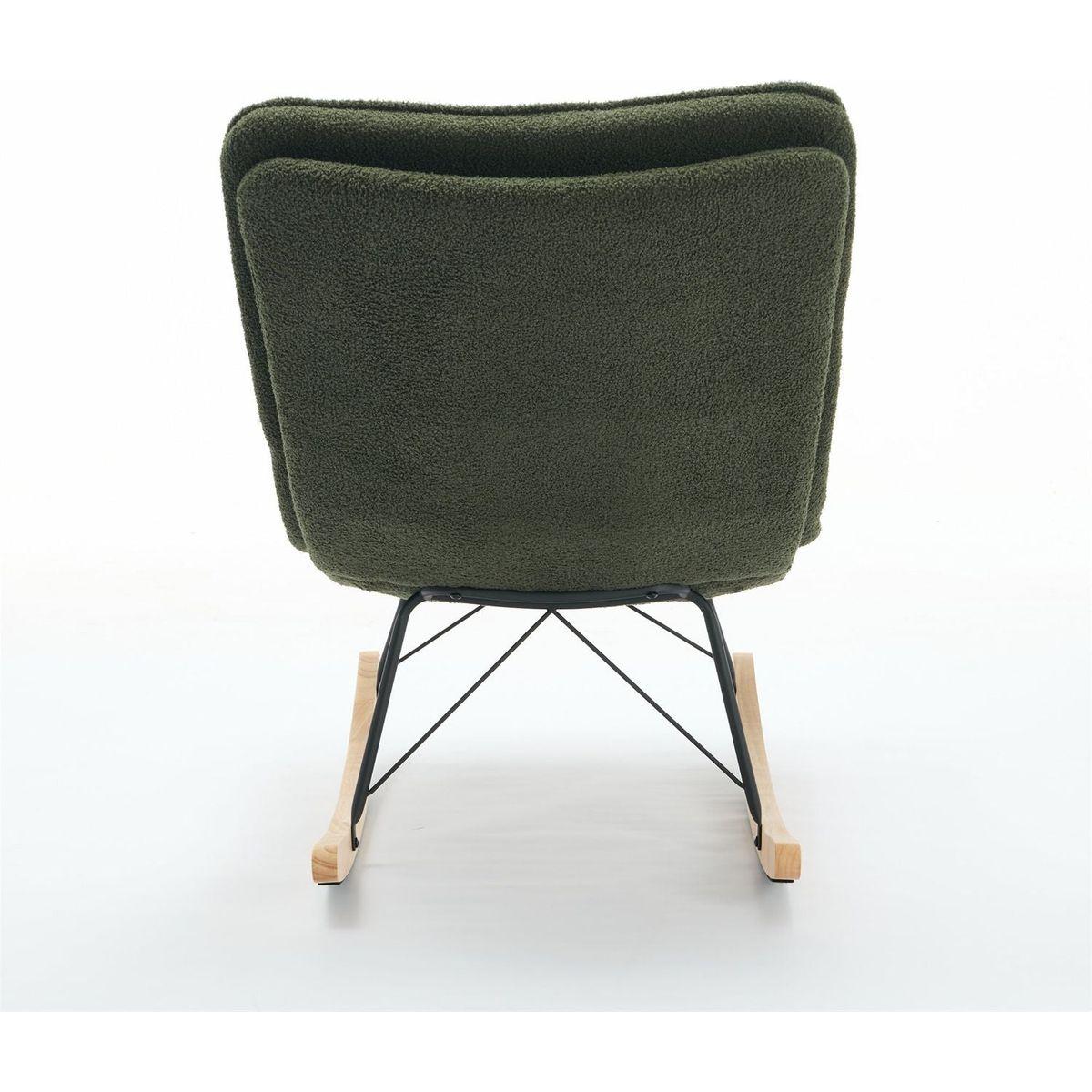 Lazy Rocking Chair,Comfortable Lounge Chair with Wide Backrest and Seat Wood Base, Upholstered Armless Rocker Chair for Living room, Balcony,Bedroom and Patio Porch. (DARK GREEN)