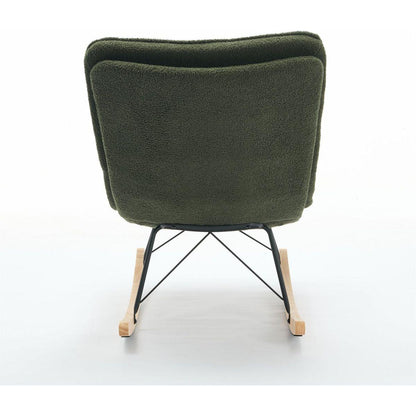 Lazy Rocking Chair,Comfortable Lounge Chair with Wide Backrest and Seat Wood Base, Upholstered Armless Rocker Chair for Living room, Balcony,Bedroom and Patio Porch. (DARK GREEN)