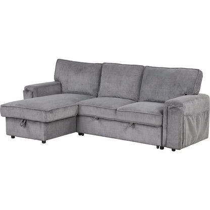 Upholstery Sleeper Sectional Sofa with Storage Bags and 2 cup holders on Arms