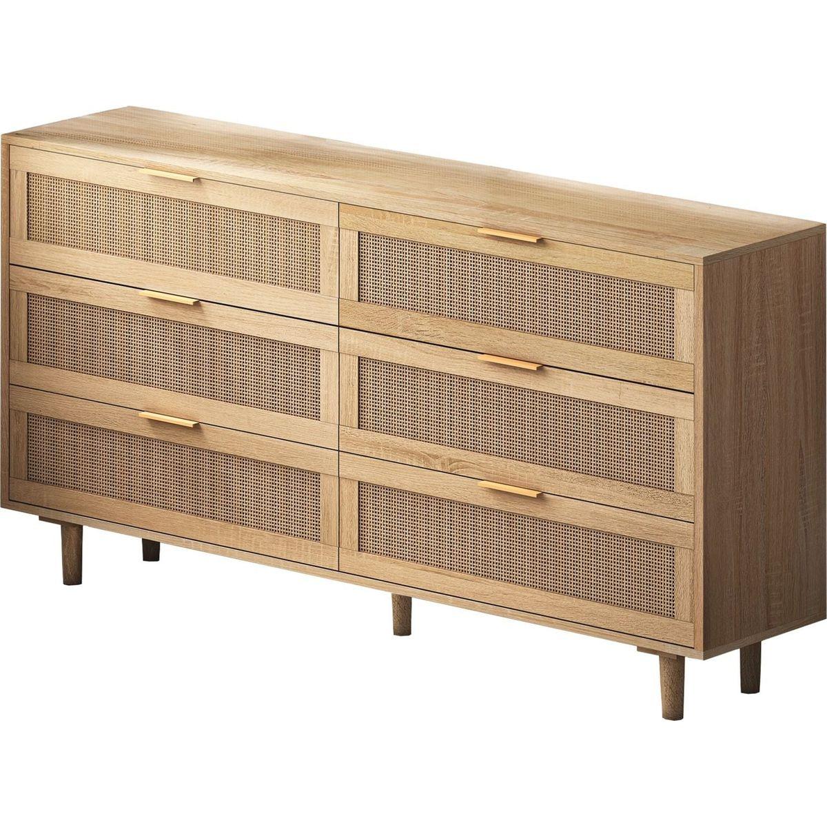 59.06"6-Drawers Rattan Storage Cabinet Rattan Drawer,for Bedroom,Living Room,Natural