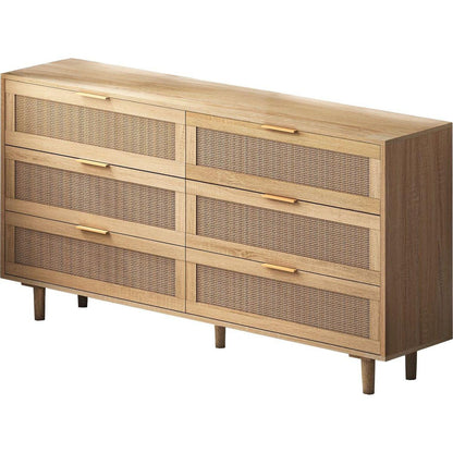 59.06"6-Drawers Rattan Storage Cabinet Rattan Drawer,for Bedroom,Living Room,Natural