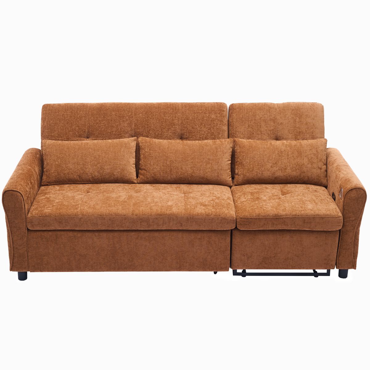 2-in-1 Sofa 82' Three-seater Sofa with Sofa Bed and Reversible Recliner, Orange Chenille