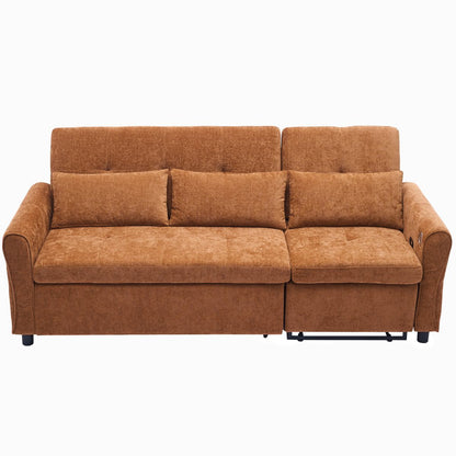 2-in-1 Sofa 82' Three-seater Sofa with Sofa Bed and Reversible Recliner, Orange Chenille