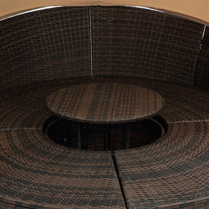 Hot Sale KD Rattan Round Lounge With Canopy Bali Canopy Bed Outdoor, Wicker Outdoor Sofa Bed with lift coffee table