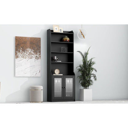 Elegant Tall Cabinet with Acrylic Board Door, Versatile Sideboard with Graceful Curves, Contemporary Bookshelf with Adjustable Shelves for Living Room, Black