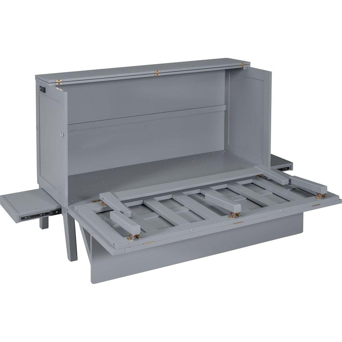 Queen Size Murphy Bed with USB Port and removable Shelves on Each Side,Gray