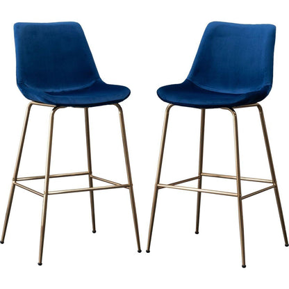 Aufurr Modern Velvet 26.50 Counter Height Stool, Set of 2, Blue