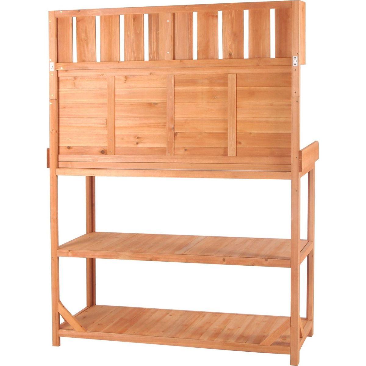 65" Large Wooden Farmhouse Rustic Outdoor Potting Bench Table, Patio Workstation, Garden Potting Bench with 4 Storage Shelves and Side Hook,Natural