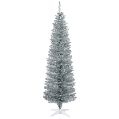 HOMCOM 6' Artificial Pencil Christmas Tree, Slim Xmas Tree with 390 Realistic Branch Tips and Plastic Stand, Silver