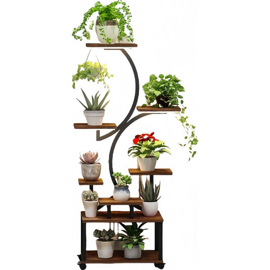 Plant Stand with Grow Lights, 8 Tiered Indoor Plant Shelf, 61' Tall Plant Stand for Indoor Plants Multiple, Metal Plant Flower Holder Stand, S-Shaped Plant Rack for Home, Patio (Black) Xmas Christmas
