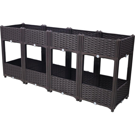 Planter Raised Beds - Elevated Planter Garden Box with Drainage Plug Raised Garden Beds for Vegetable/Flower/Herb Outdoor Standing Planter Beds Gardening Kit,Brown,63"x15.7"x27.7"